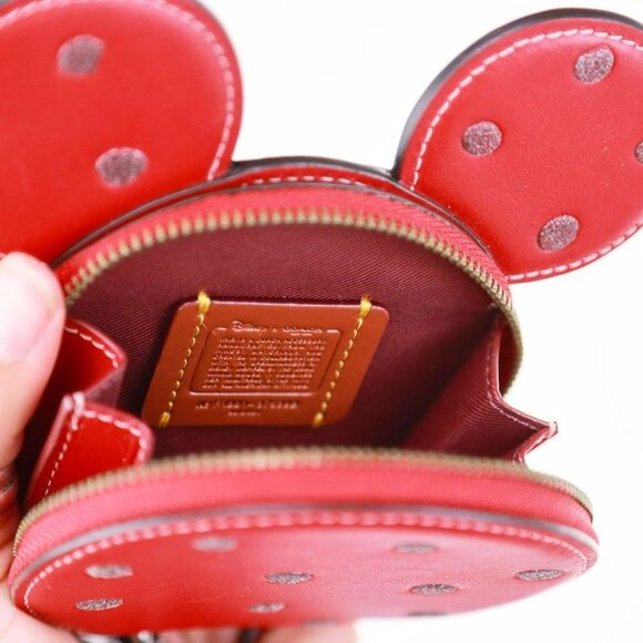 NEW Coach Mickey Mouse EAR Coin Case Wallet Red - Picture 6 of 7
